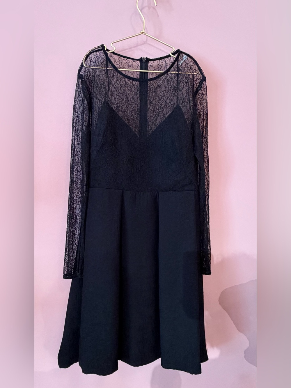 Sandro Black Lace Long-Sleeve A-Line Dress - Elegant Evening Wear